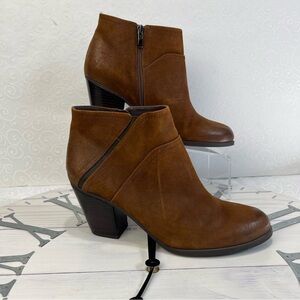 Franco Sarto US Sz 10 M Domino Women Brown Ranch Leather Ankle Booties Zip Sides
